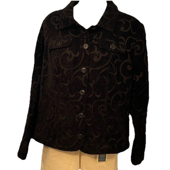croft & barrow Jackets & Blazers - Elegant Black Patterned Velvet Women's Jacket Size Large